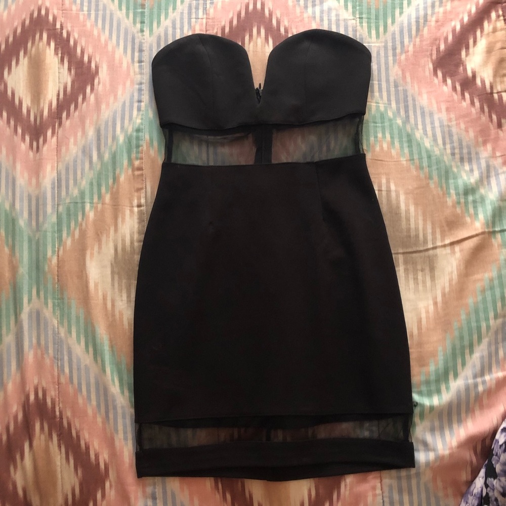 TOBI Black Mini Dress with Sheer Panels